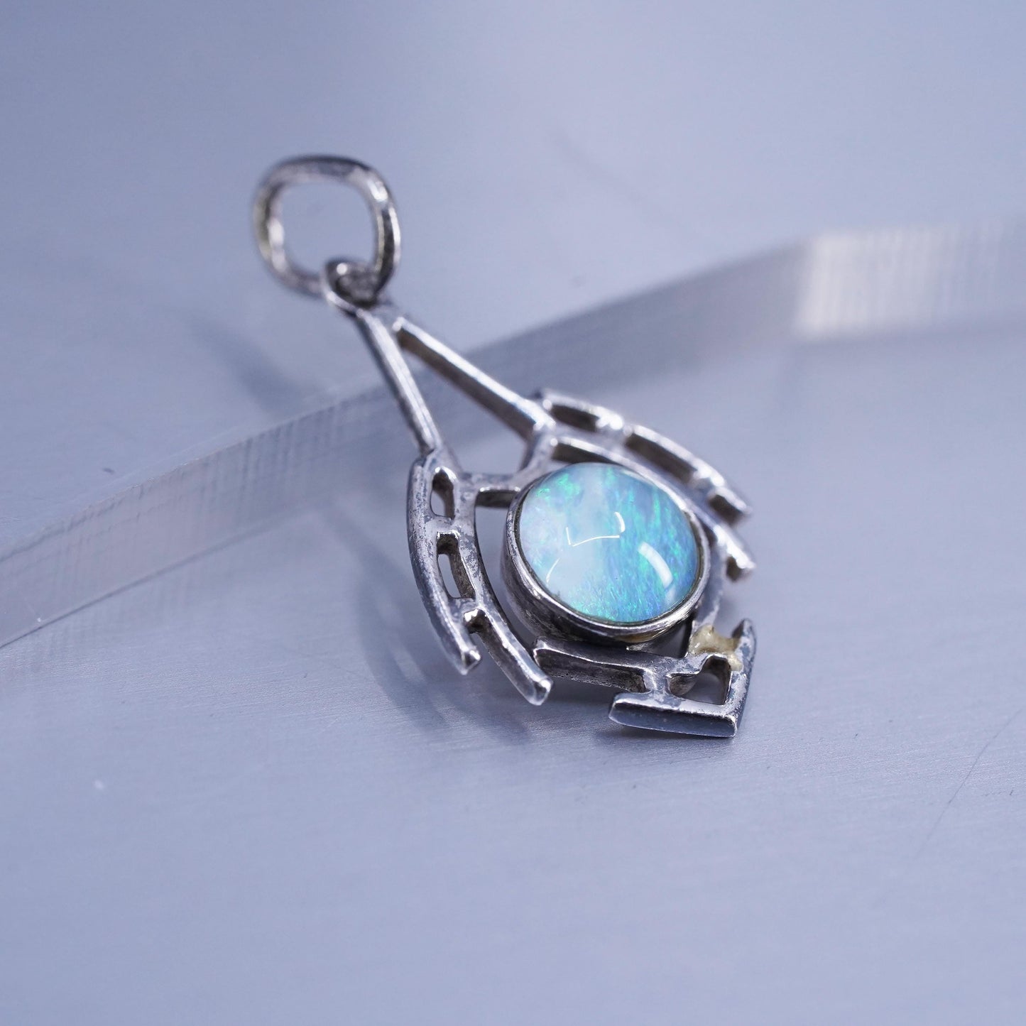 Vintage sterling 925 silver charm pendant with opal bead