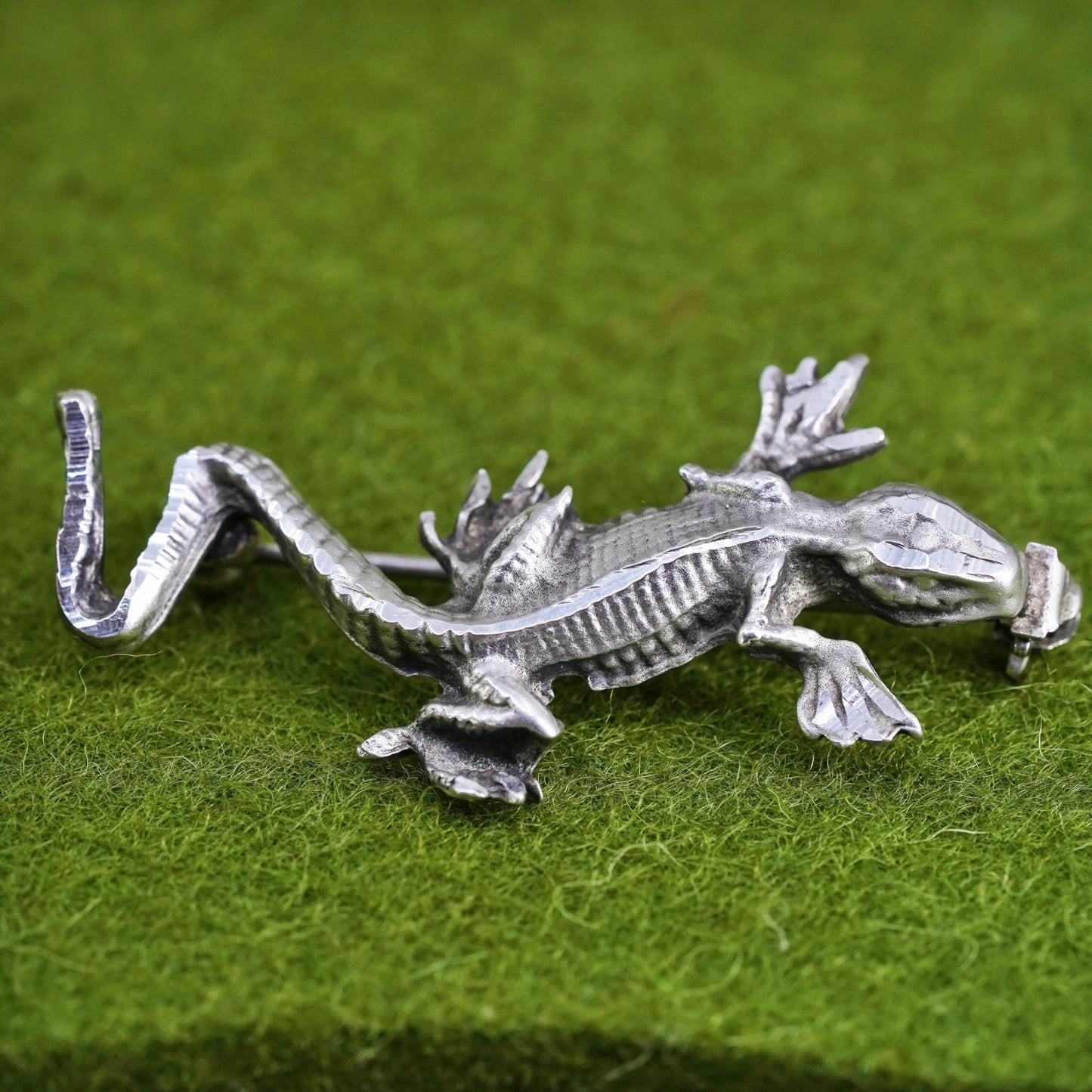 Vintage Sterling silver handmade brooch, 925 lizard pin