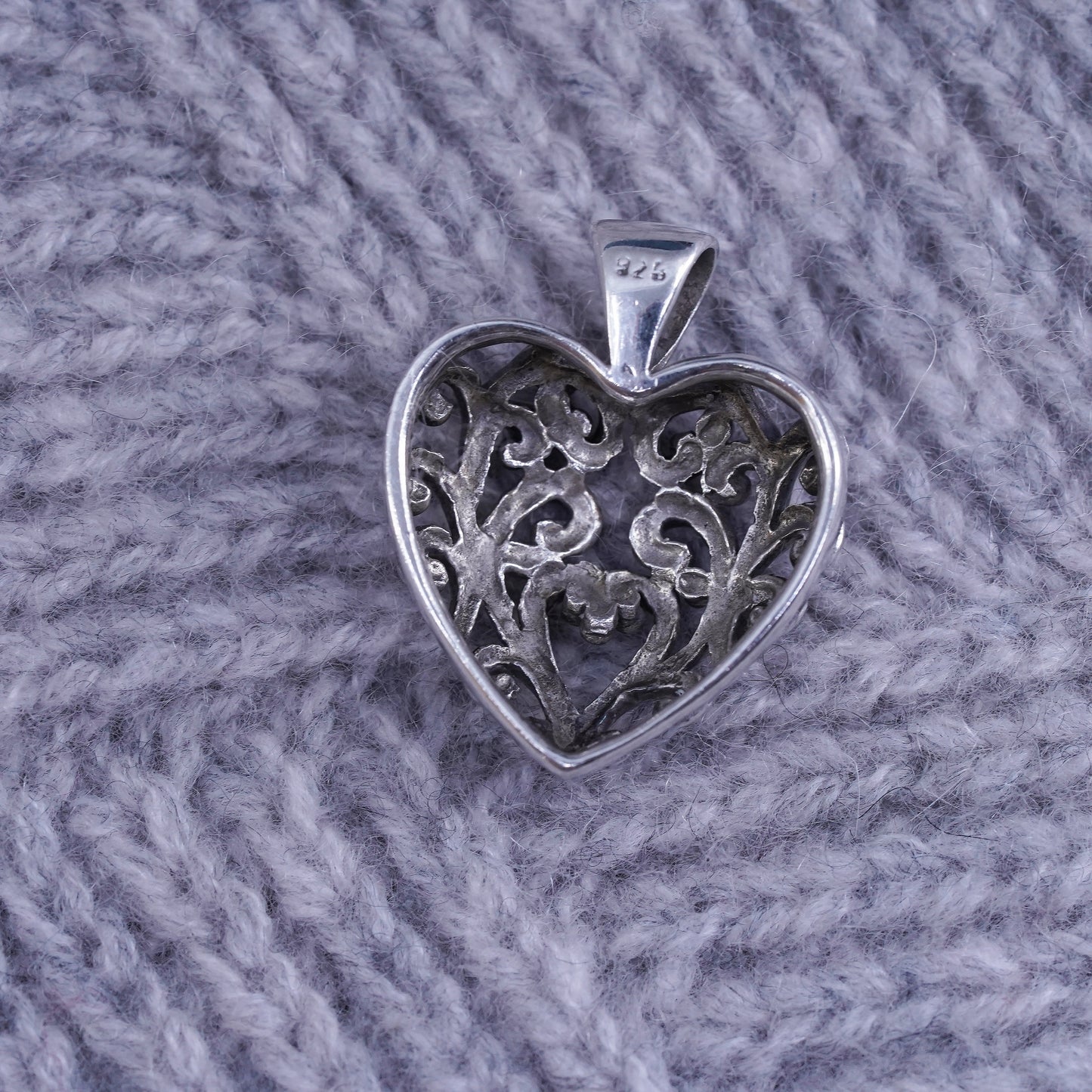 Vintage Sterling silver handmade pendant, 925 filigree heart