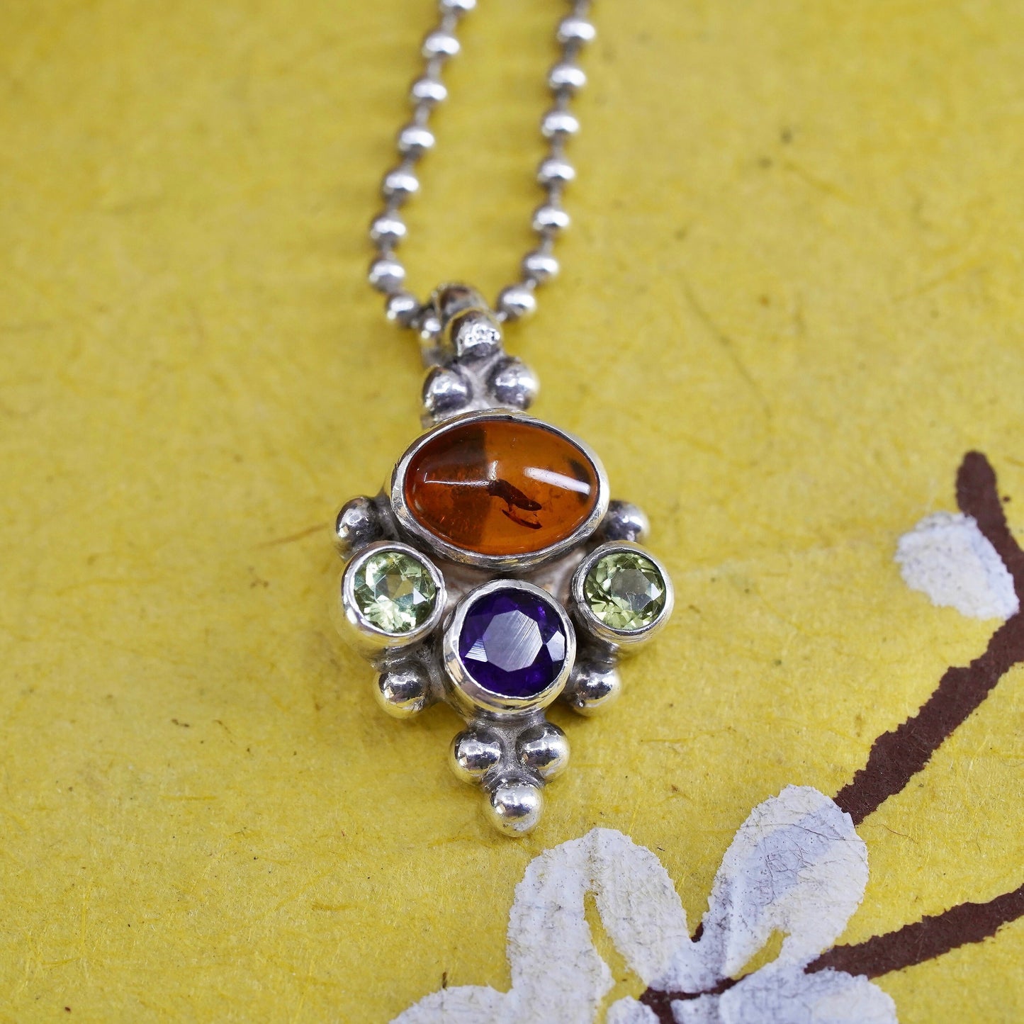 16", Sterling silver necklace, Italy 925 bead chain with carnelian pendant