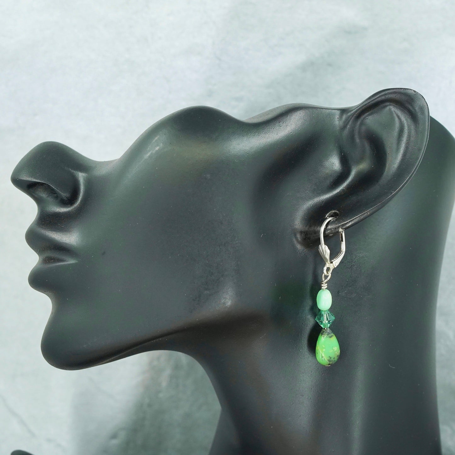 Vintage Sterling 925 silver handmade earrings with teardrop jade