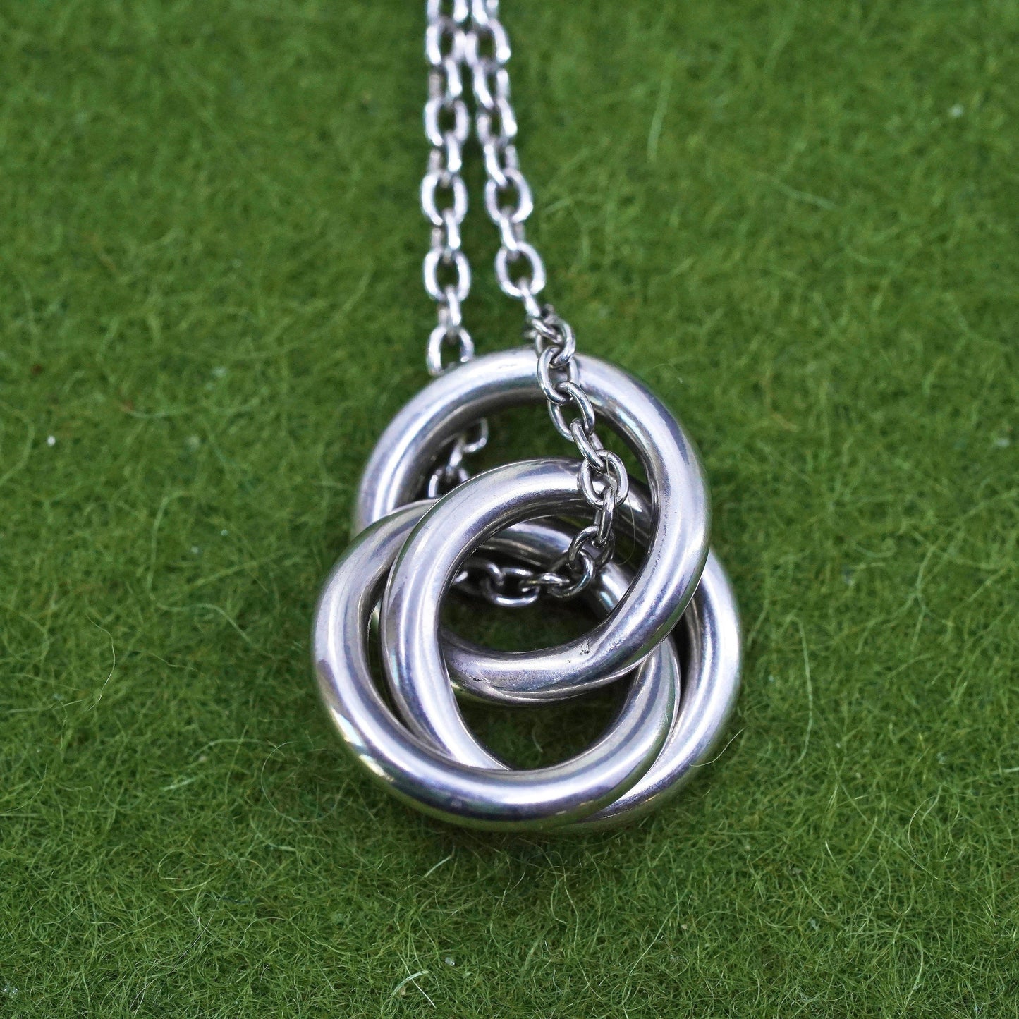 18”, Sterling Silver Handmade necklace entwined Pendant, 925 circle chain