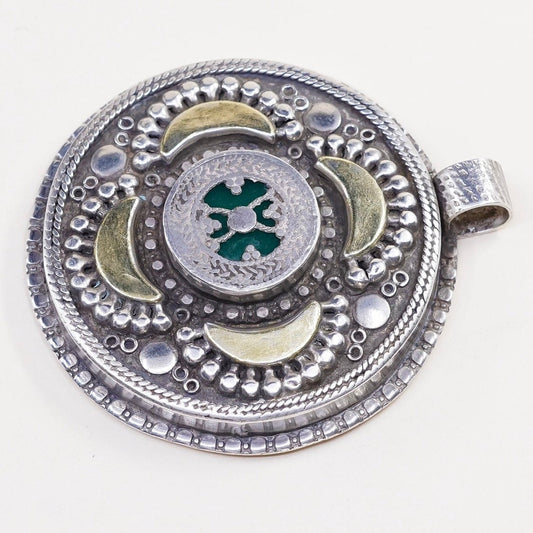 VTG two tone handmade Sterling silver pendant, 925 huge pendant