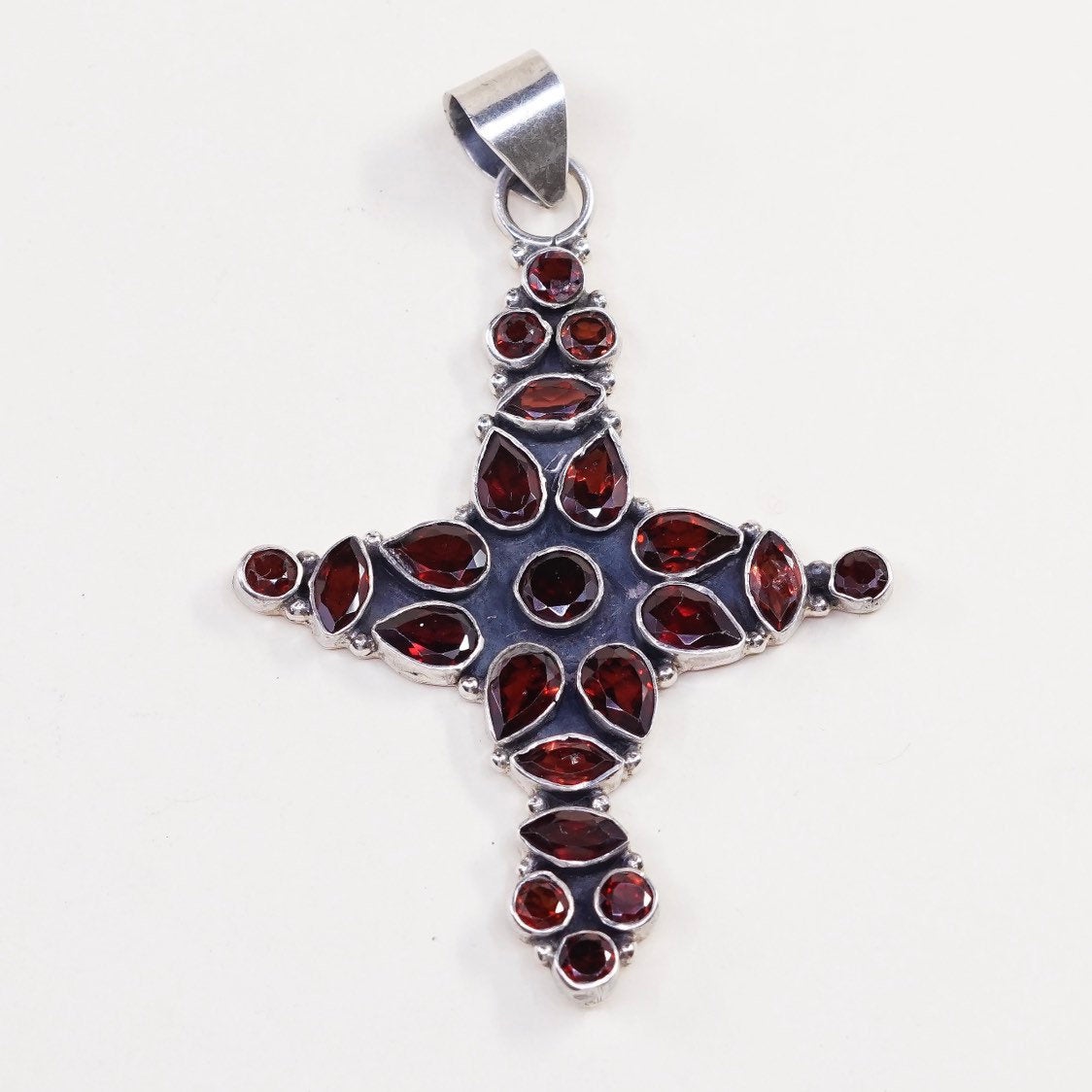 VTG Sterling silver handmade pendant, solid 925 silver with ruby cross pendant