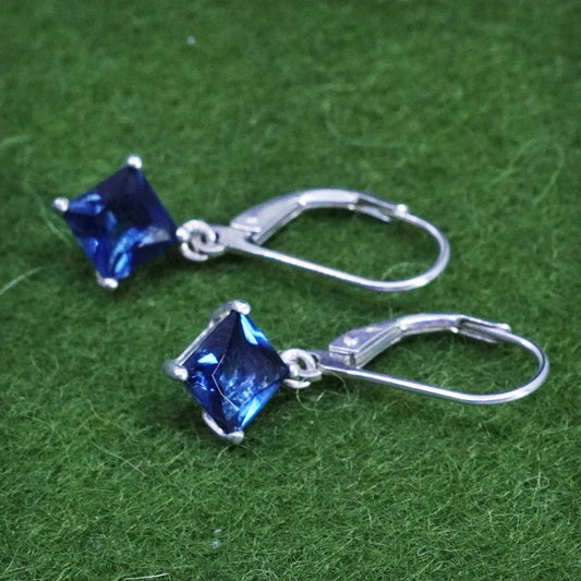 Vintage Sterling 925 silver handmade earrings with blue cz