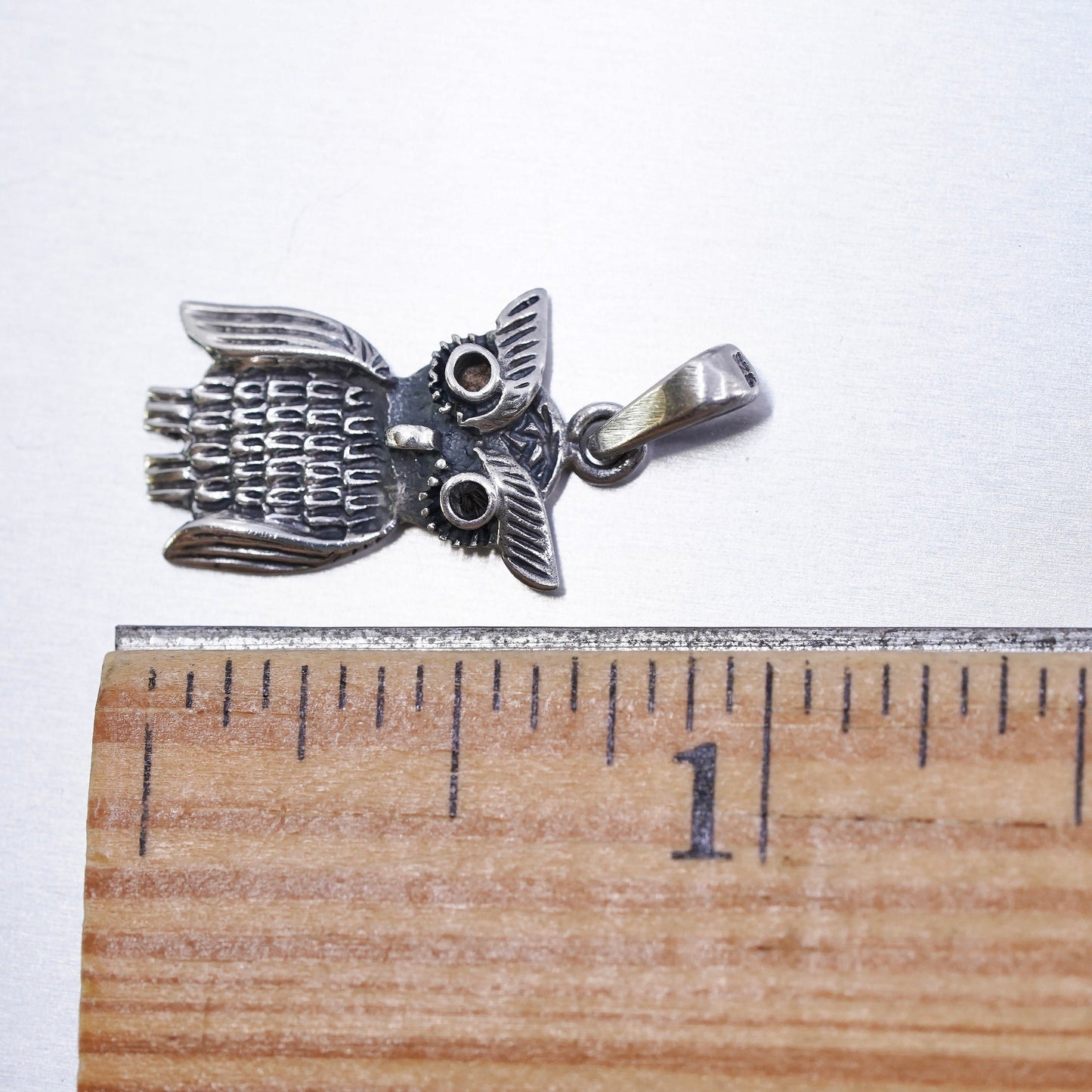 Vintage sterling 925 silver handmade owl Halloween pendant charm