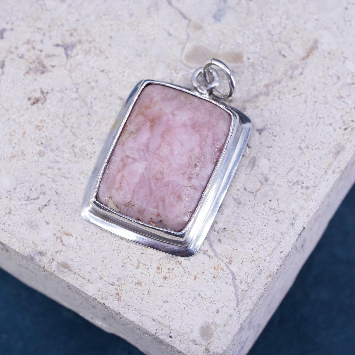 Vintage Sterling 925 silver handmade pendant with pink Quartz