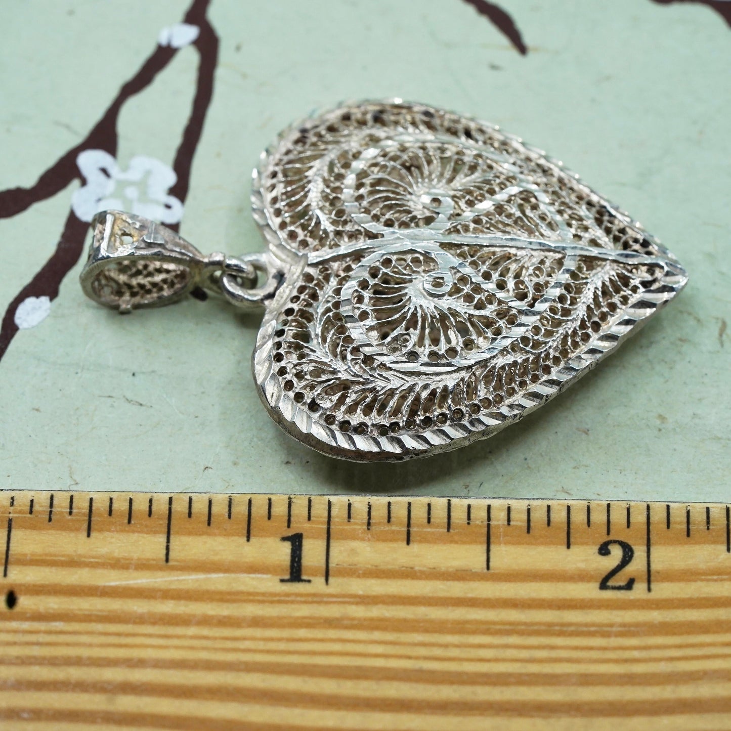 vintage sterling silver handmade pendant, 925 filigree heart