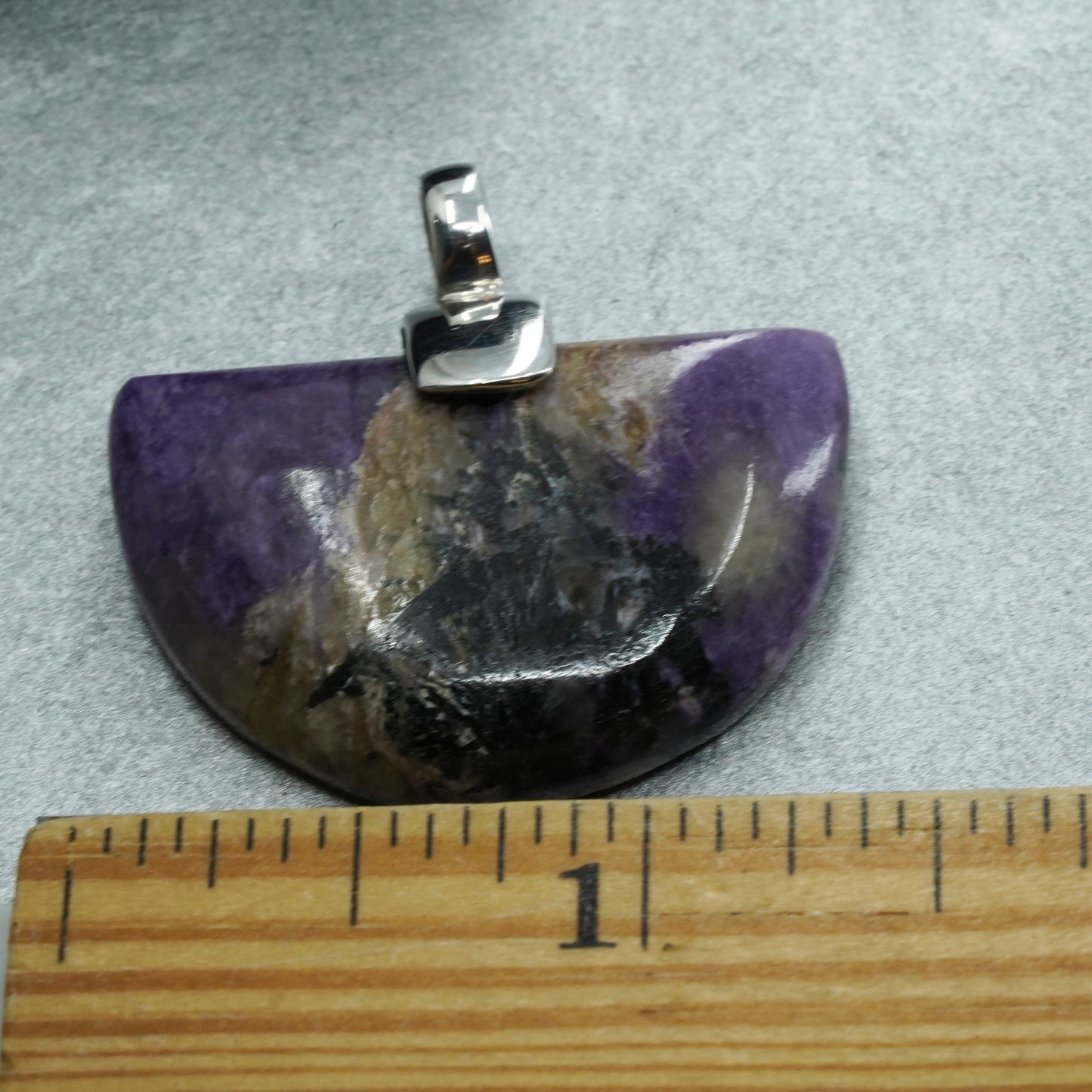 vintage sterling 925 silver handmade half fan pendant with charoite