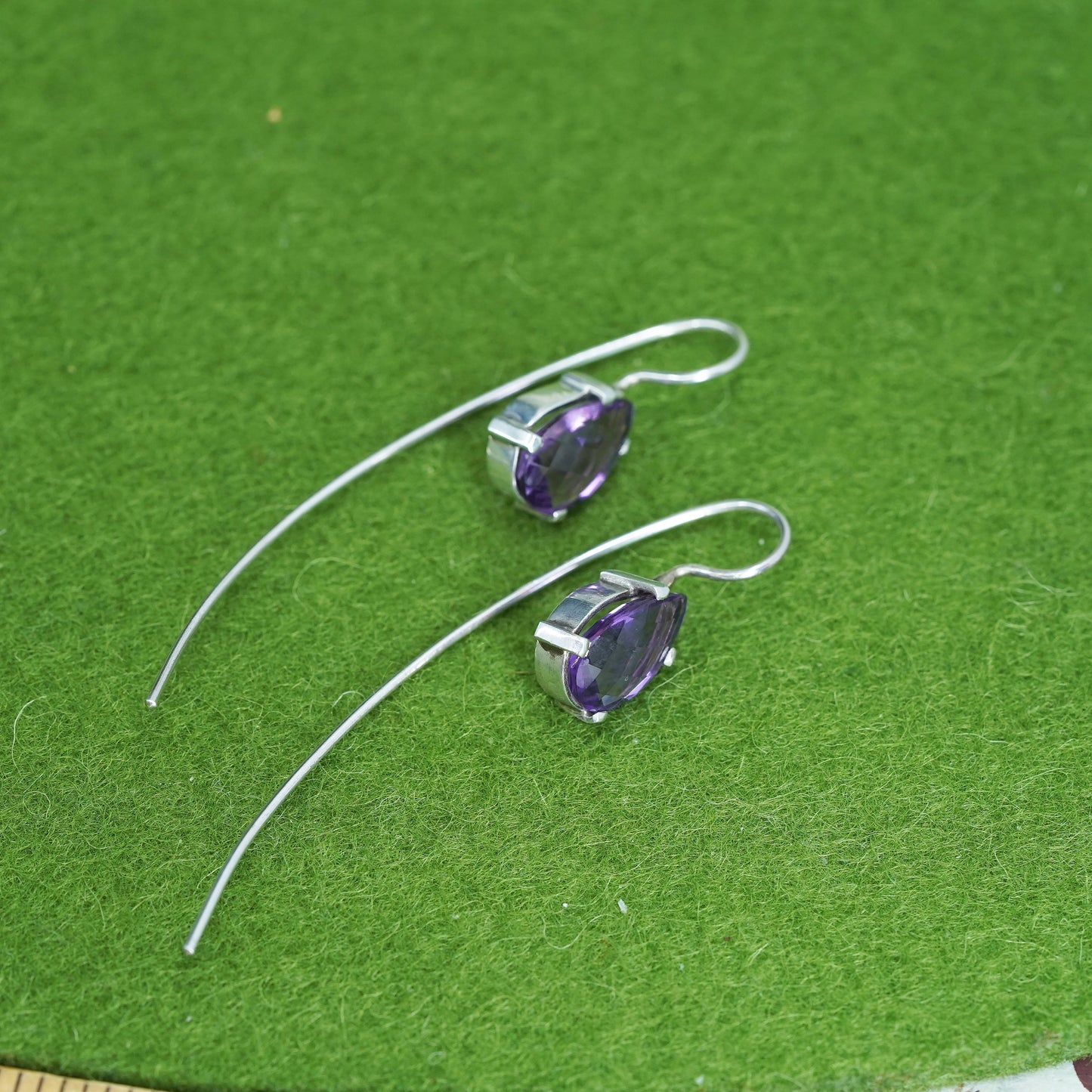 Vintage sterling silver handmade earrings, 925 teardrop with amethyst