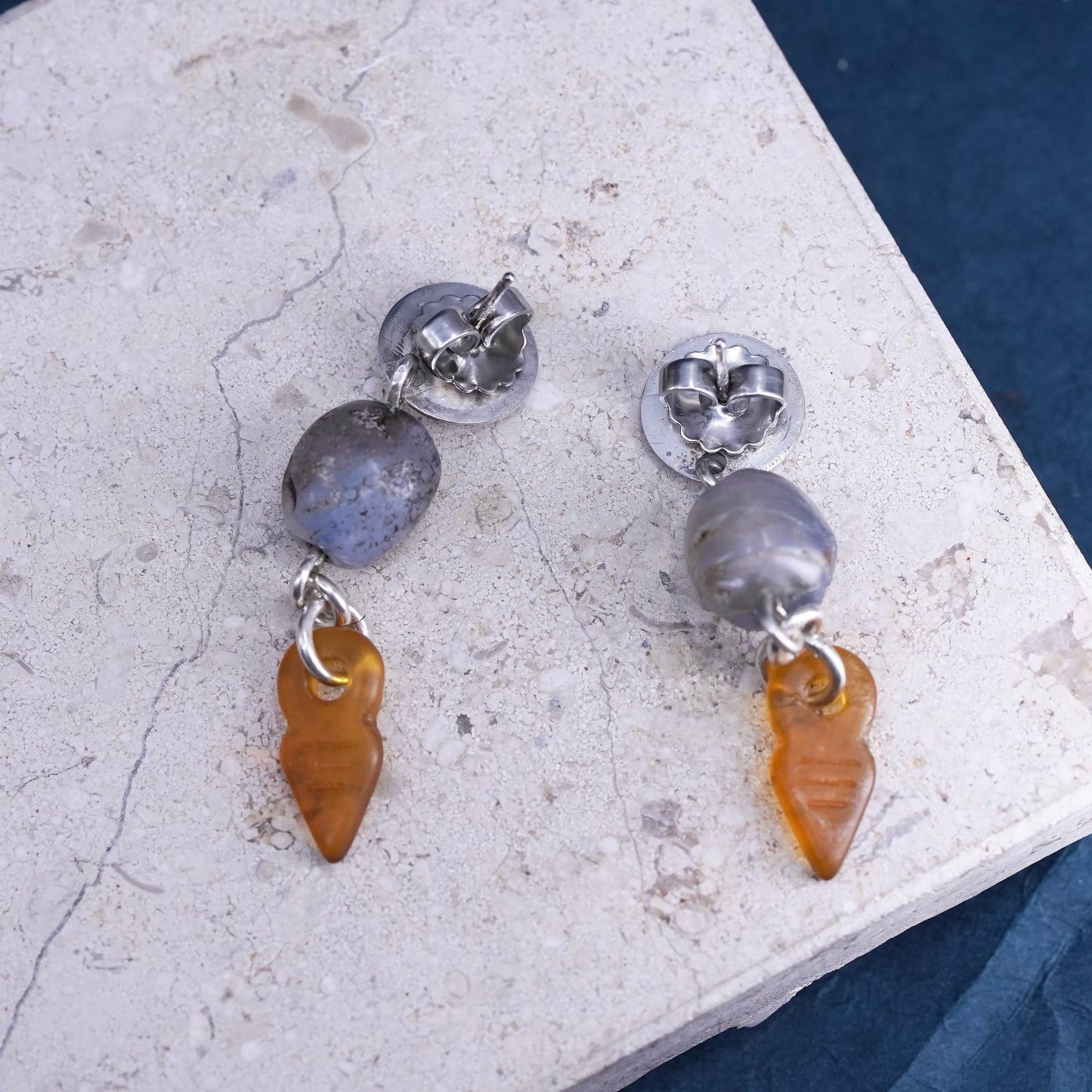 Sterling silver earrings, 925 studs with rutilated quartz amber arrow dangles