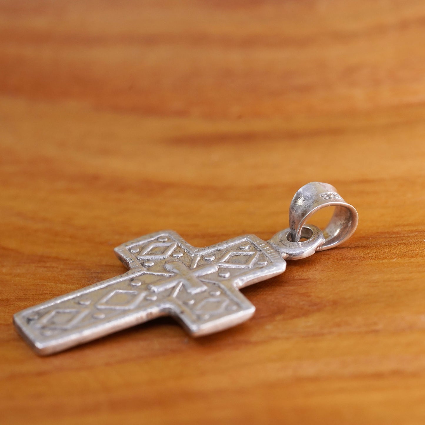 Vintage Sterling silver handmade pendant, 925 textured cross