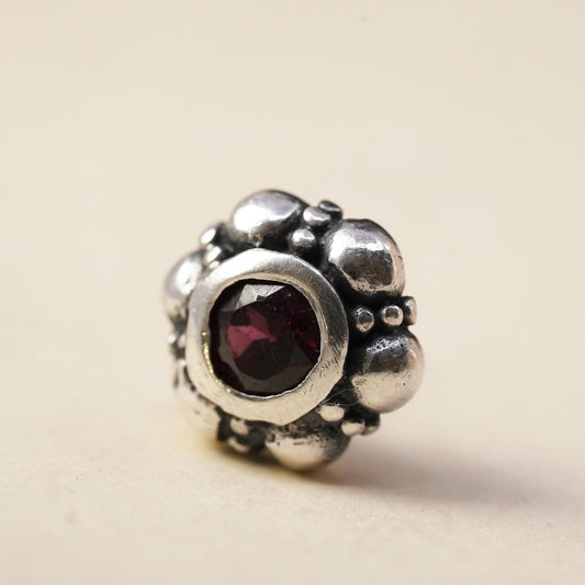 Vintage handmade single earring. Sterling 925 silver stud with garnet