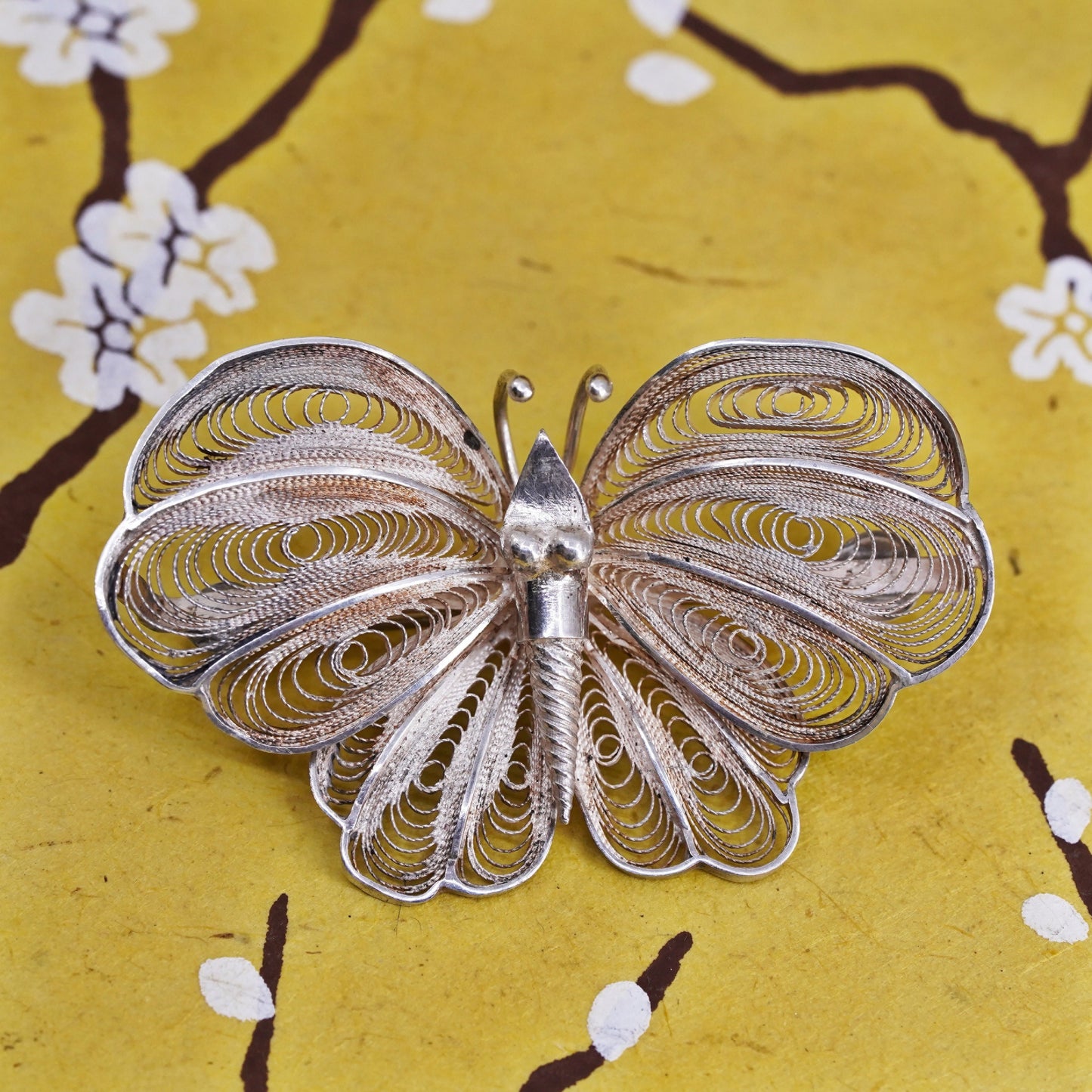 Vintage handmade sterling 925 silver filigree butterfly brooch