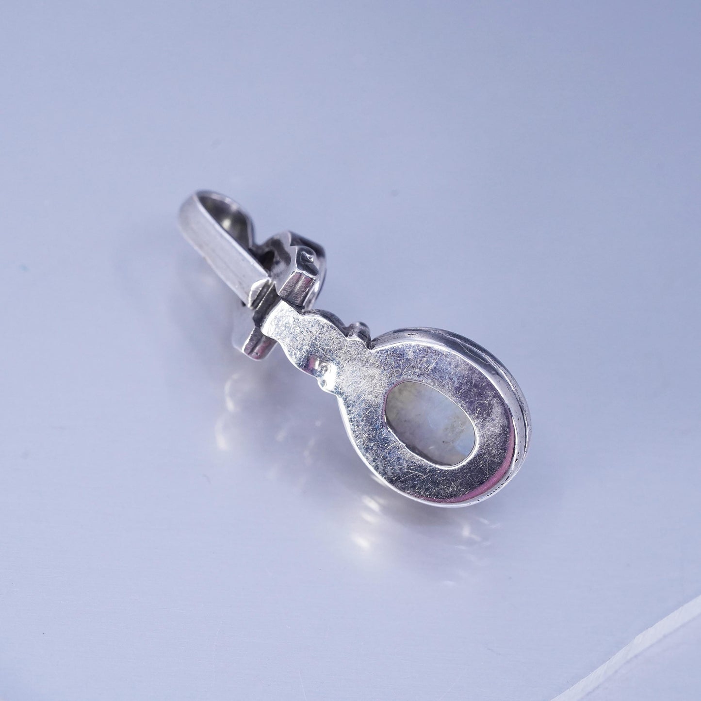 Vintage sterling 925 silver handmade charm pendant with amethyst and moonstone