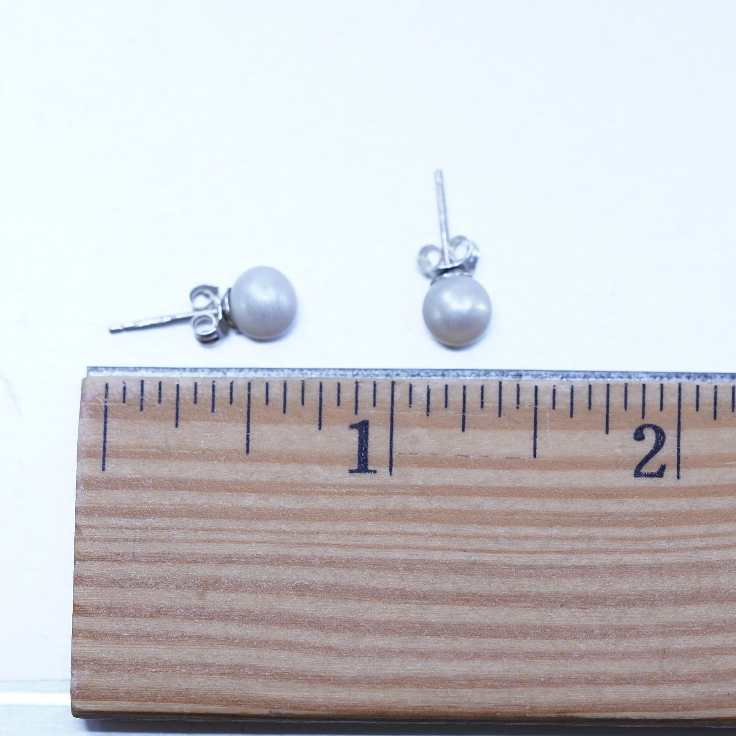 5mm, Vintage Sterling 925 silver handmade earrings, studs with pearl