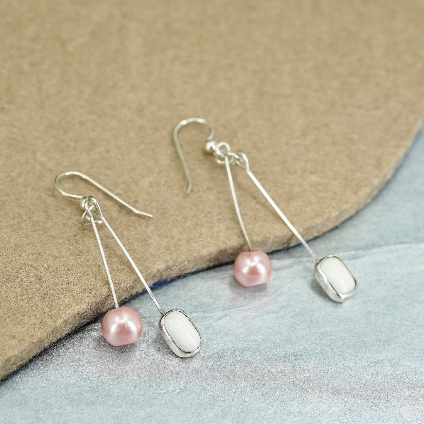 Vintage Sterling 925 silver earrings with pink pearl beads and howlite