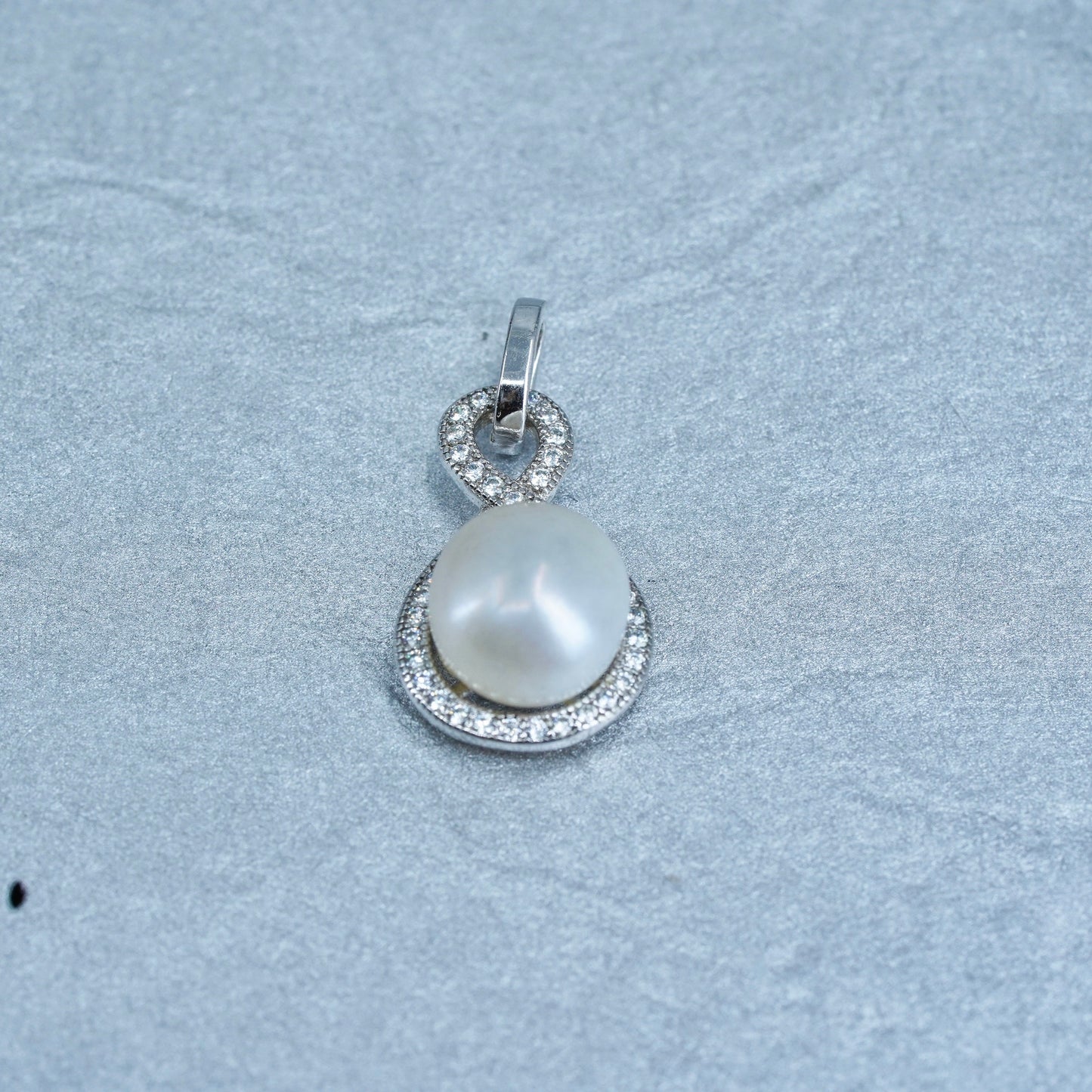 vintage sterling 925 silver handmade charm pendant with pearl and Cz