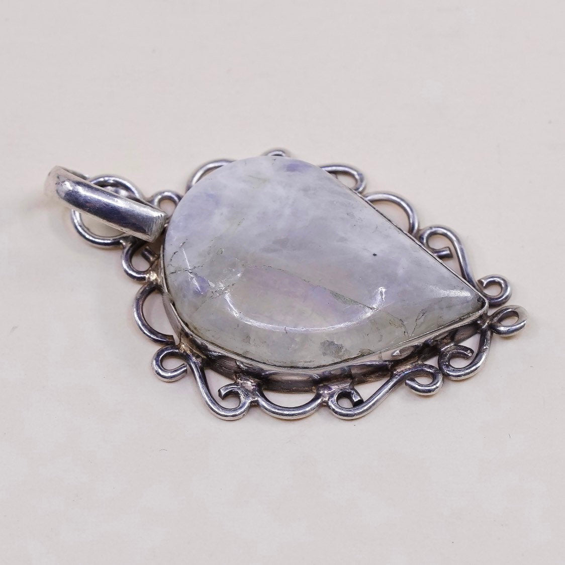 VTG Sterling silver handmade pendant, mexico 925 w/ teardrop moonstone