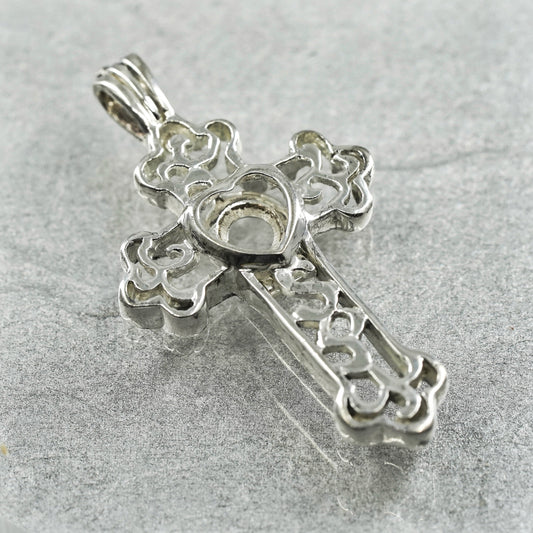 vintage sterling 925 silver interchangeable crystal cross pendant stone
