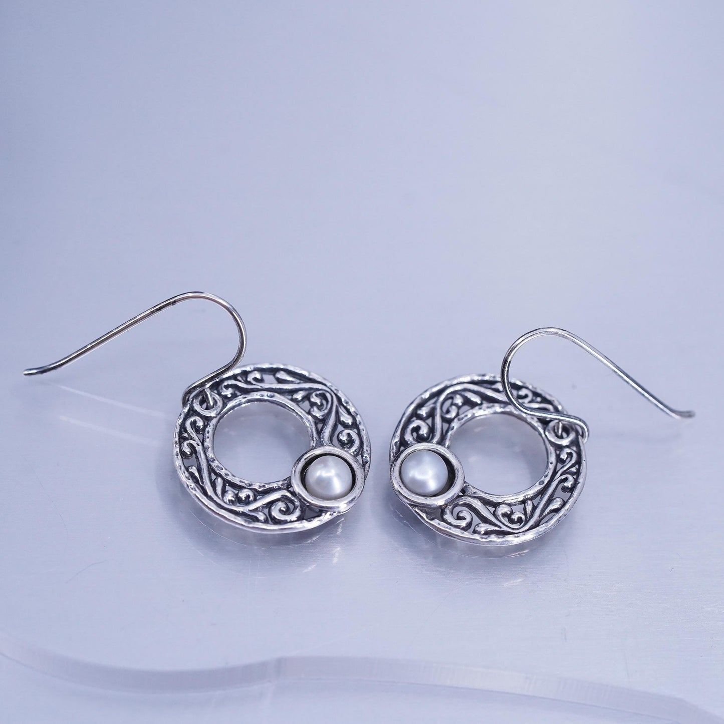 VTG Israel Didae Shablool Sterling 925 silver handmade circle earrings pearl