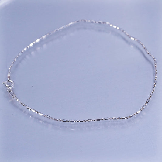 9”, VTG Italian Sterling 925 silver handmade bracelet, bar bead chain anklet