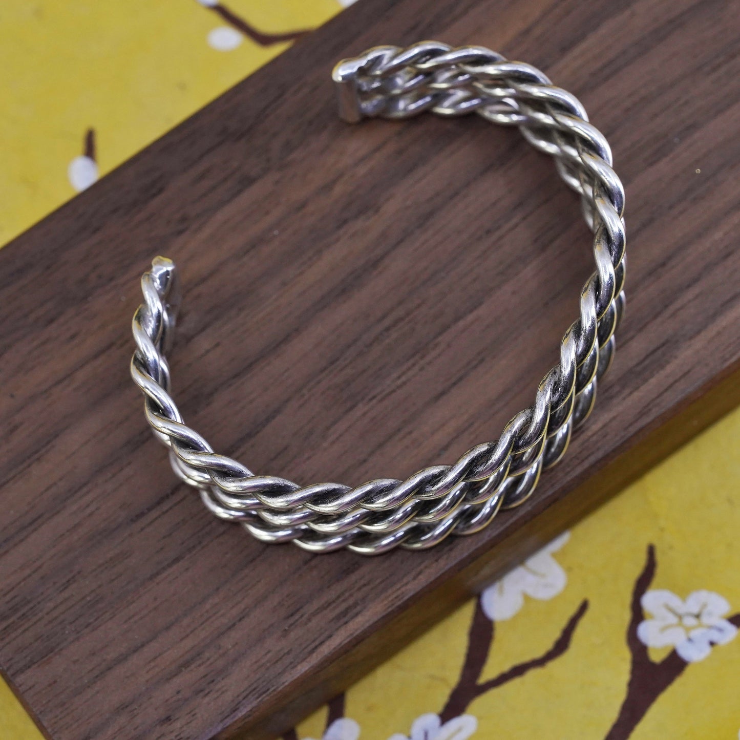 6.5”, Vintage Sterling silver handmade bracelet, 925 wide twisted cable cuff