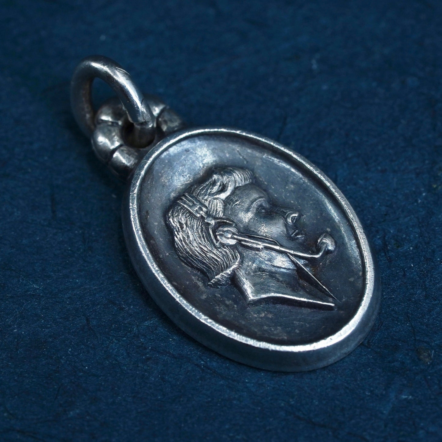 Vintage sterling 925 silver tag pendant, charm with portrait