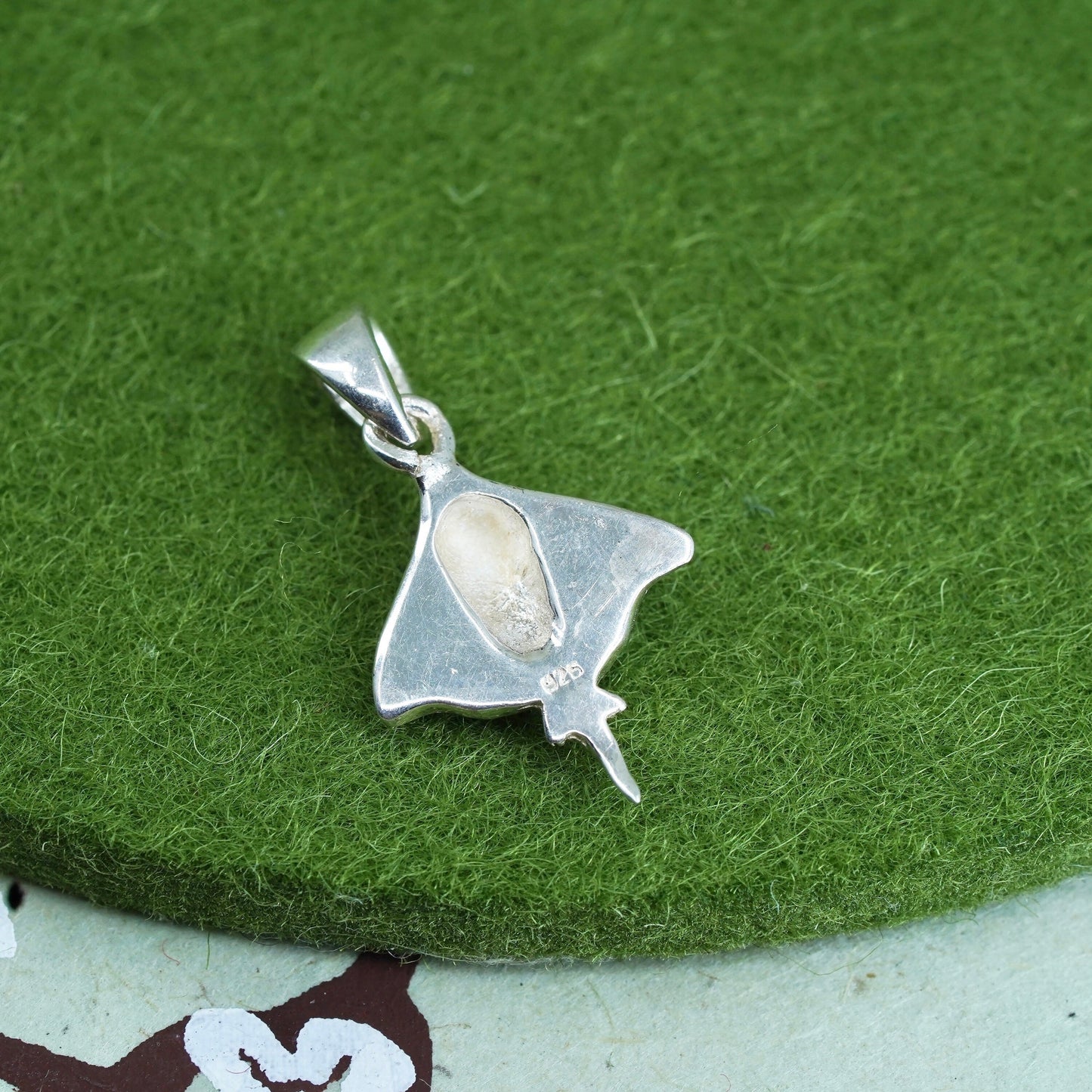 Sterling silver handmade pendant, 925 silver flathead shark with opal inlay