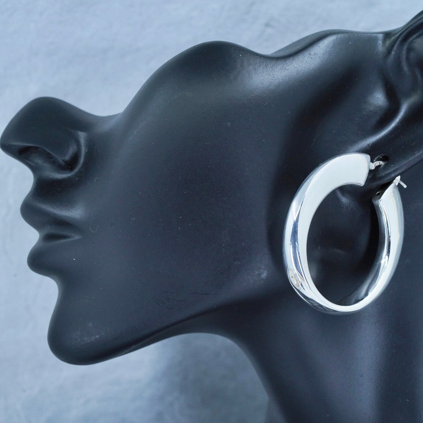 1.5”, vintage Italian Sterling silver handmade earrings, bold 925 hoops