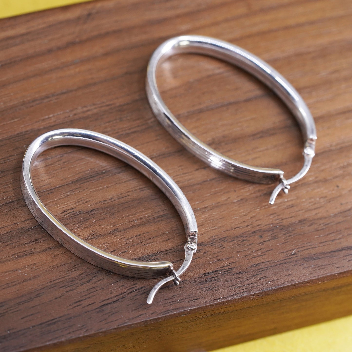 1.5”, vintage Sterling silver handmade earrings, glittering 925 textured hoops