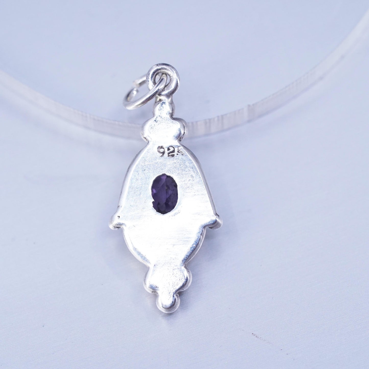 Vintage sterling 925 silver handmade charm pendant with oval amethyst