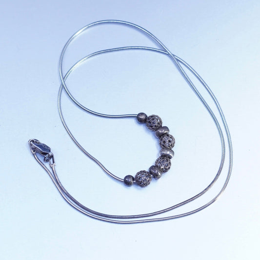 20”, Sterling 925 silver handmade snake necklace with textured bead pendant