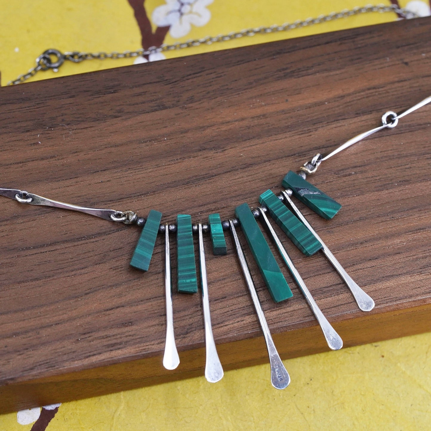 16”, southwestern sterling silver handmade necklace, 925 circle chain malachite