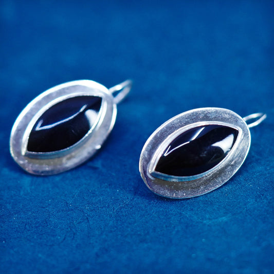 Vintage Sterling Silver 925 earrings with marquise shaped Black Onyx