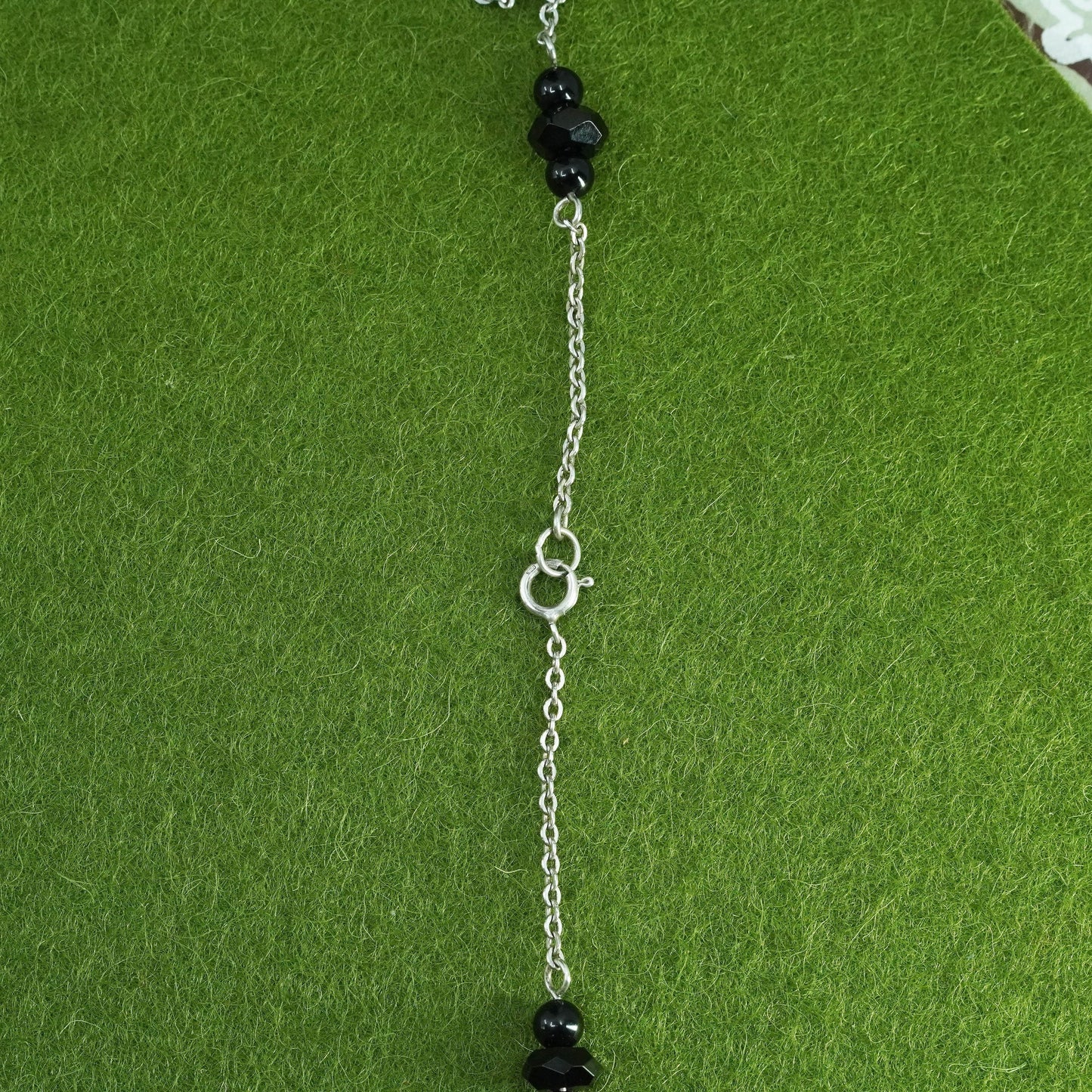 17”, vintage sterling silver 925 handmade necklace with obsidian beads