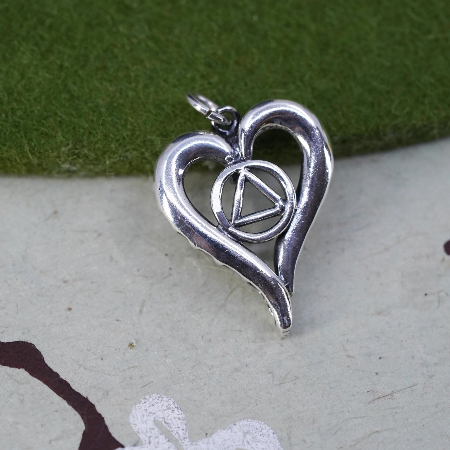 Vintage handmade sterling silver pendant, 925 heart charm