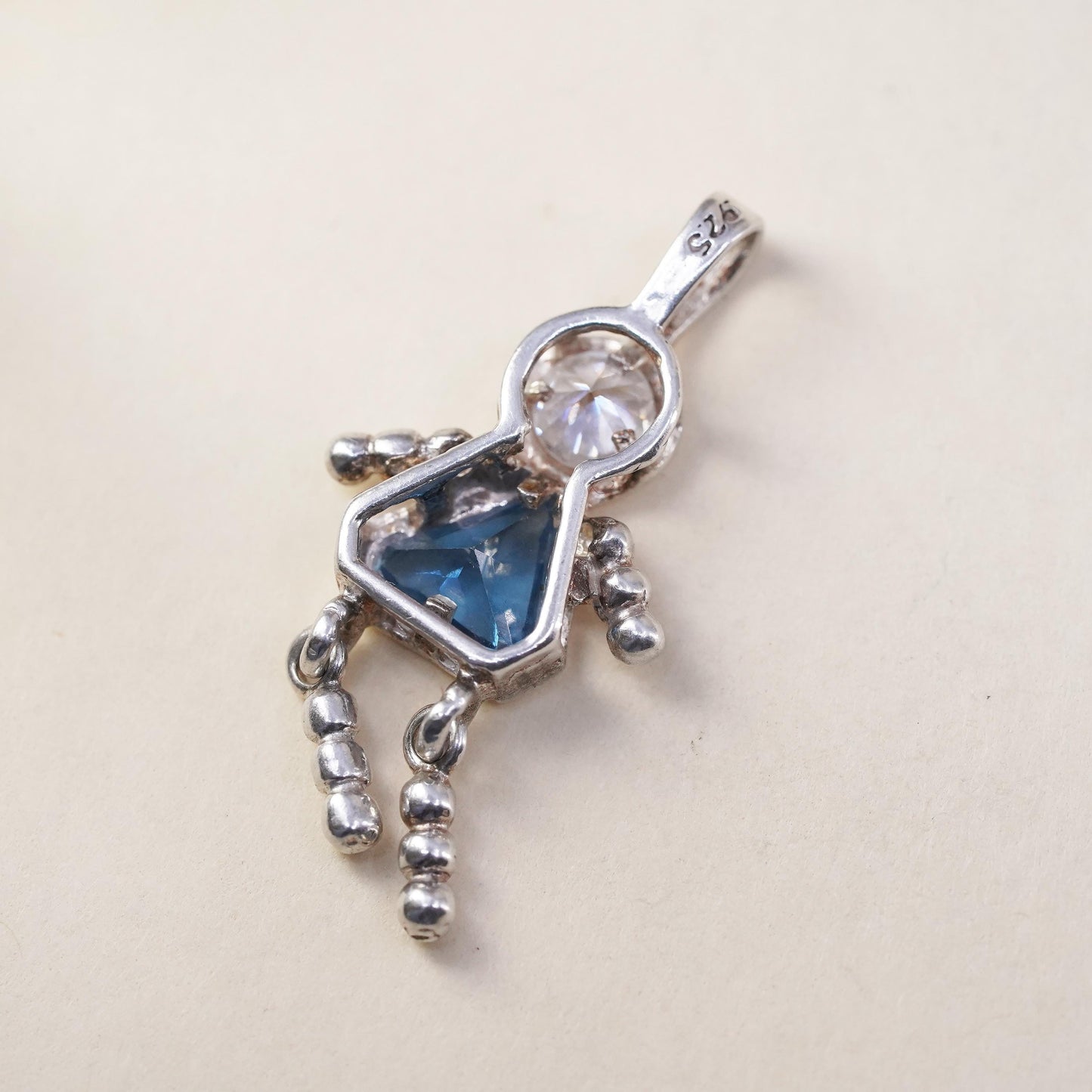 Vintage sterling 925 silver birthstone pendant with topaz girl figure charm