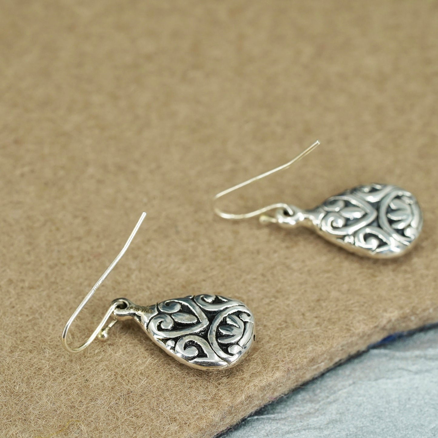 Vintage Sterling 925 silver filigree teardrop earrings