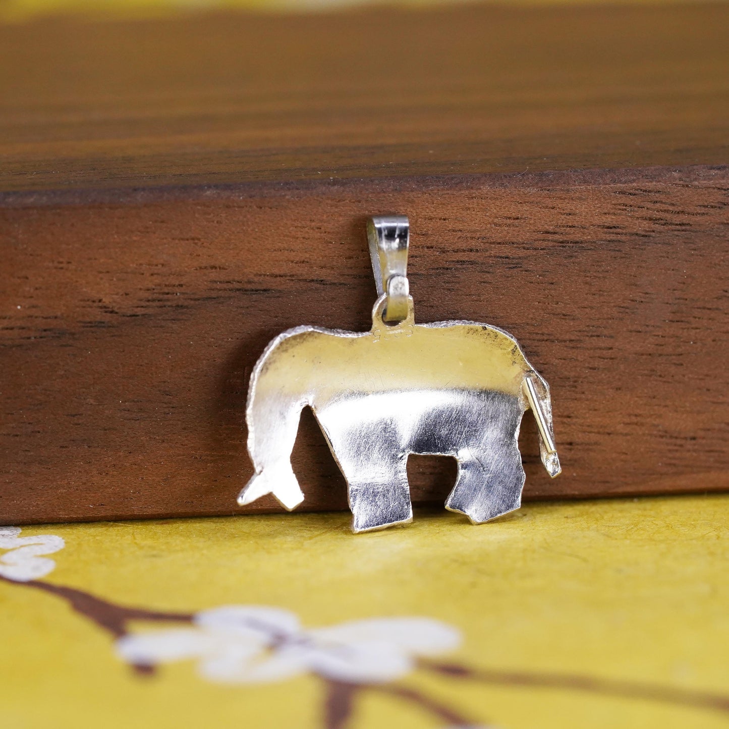 Vintage Sterling silver handmade pendant, 925 silver enamel elephant