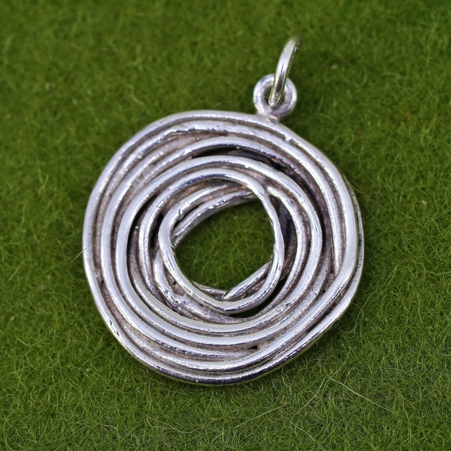 vintage sterling silver handmade pendant, 925 wired circle charm