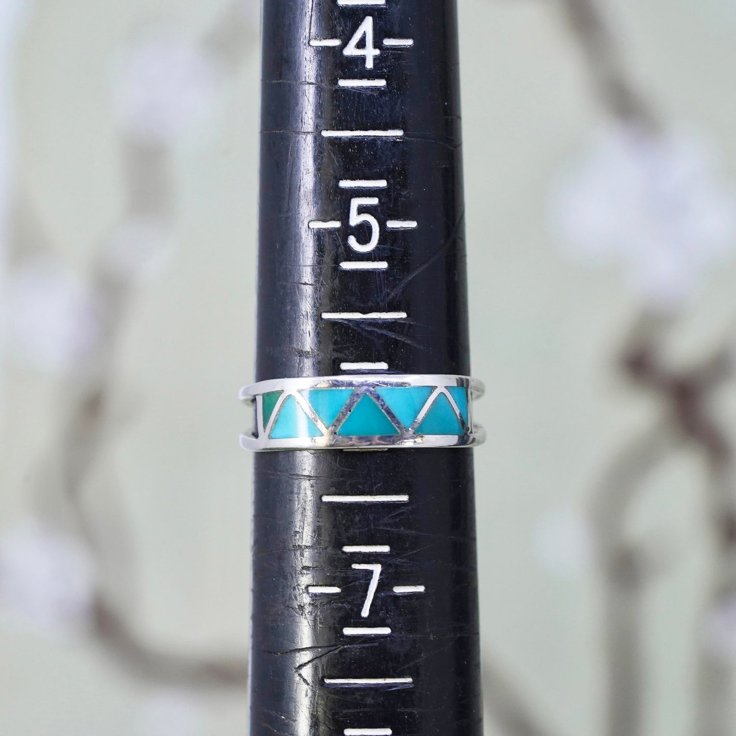Size 6, Jason & Pearl Sterling silver ring, 925 zig zag band turquoise, Zuni