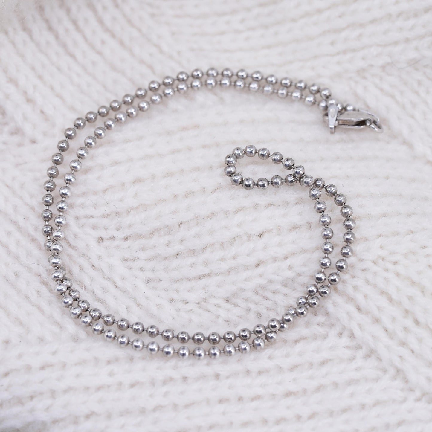 16" 1.6mm, Vintage sterling silver beads chain, 925 necklace