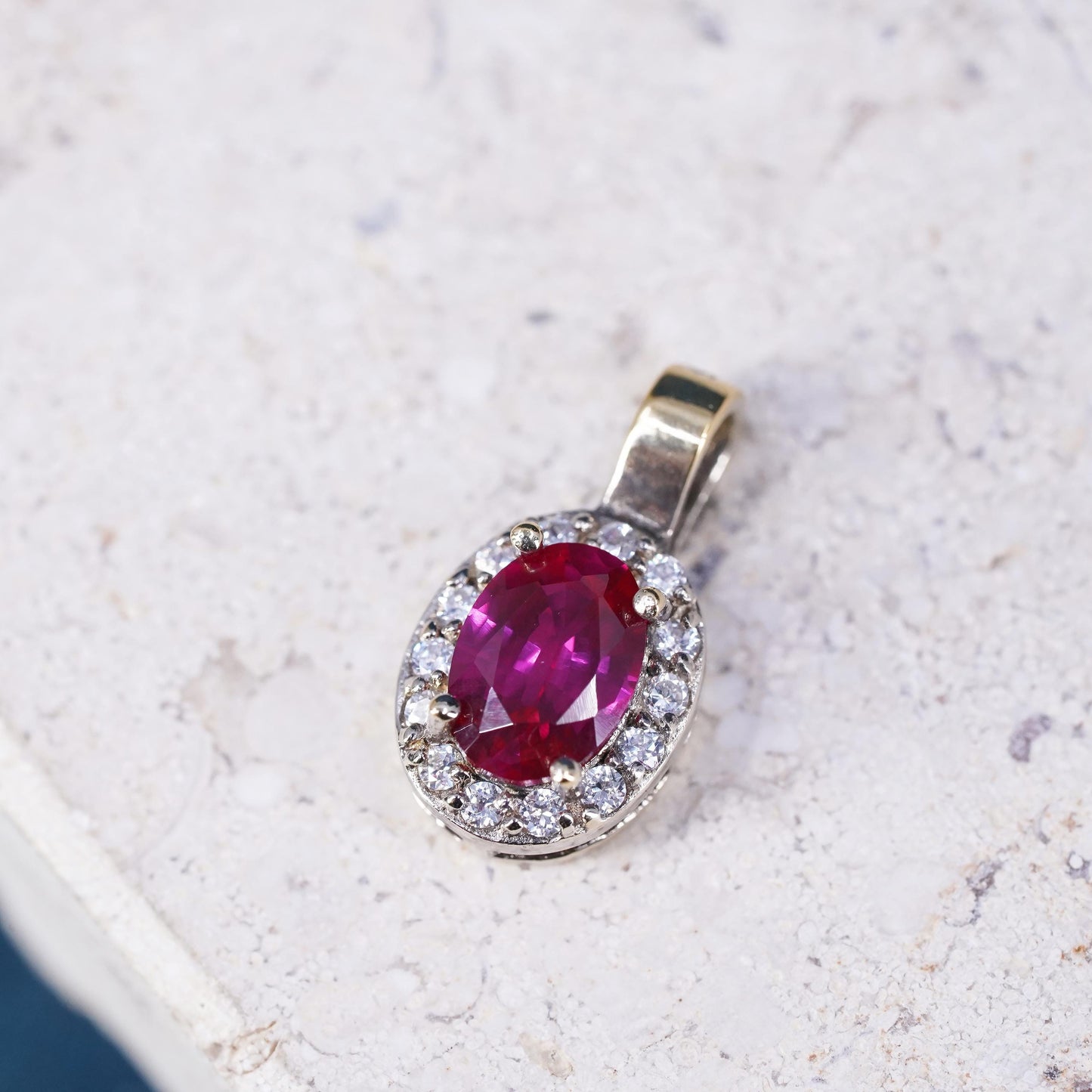 Vintage Vermeil gold over Sterling 925 silver pendant with genuine ruby and cz