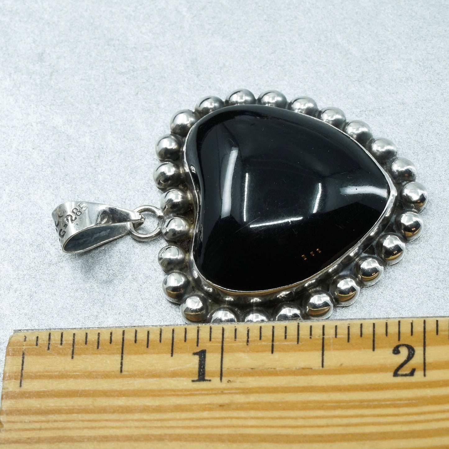 Vintage Mexican Sterling silver handmade, 925 heart pendant with onyx and beads