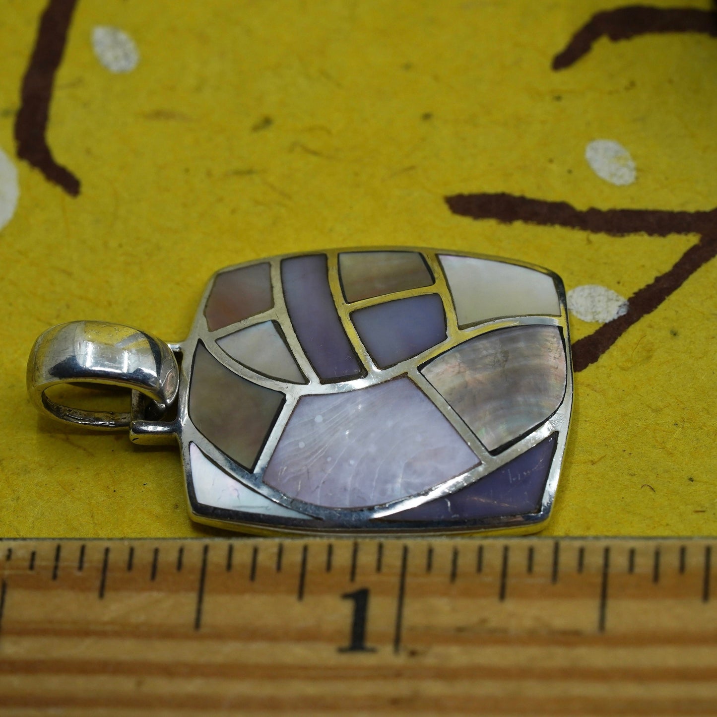 Sterling silver pendant, 925 rectangular with colorful mother of pearl abalone