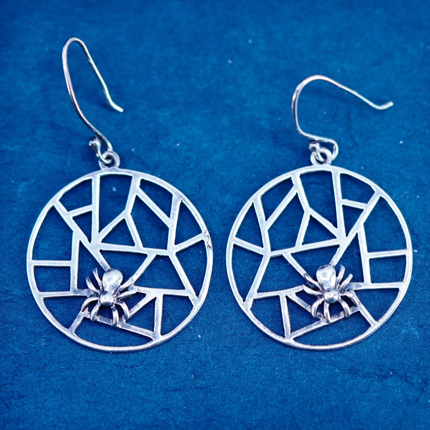 Vintage sterling 925 silver handmade spider web earrings