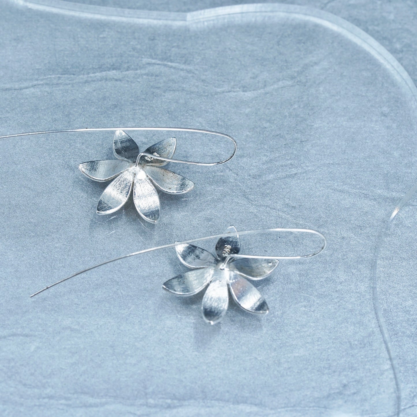 Vintage modern Sterling 925 silver handmade flower earrings