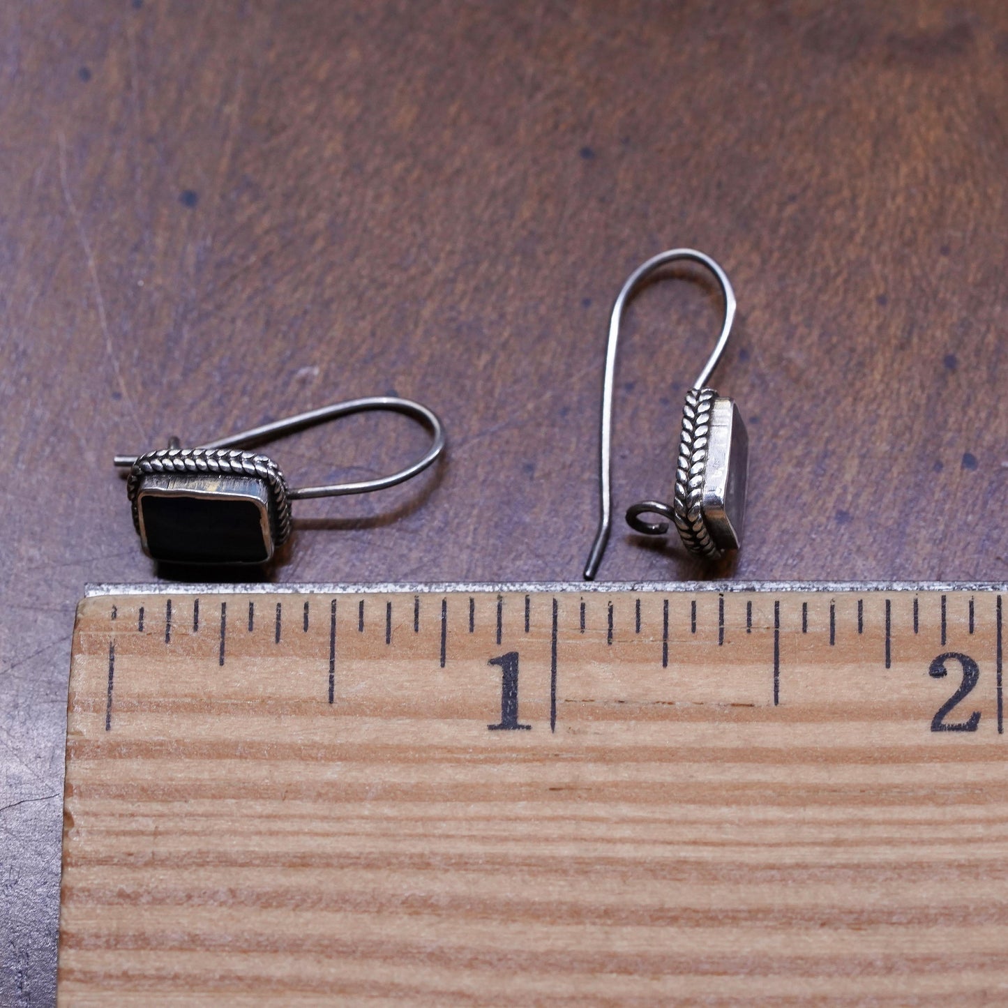 Vintage southwestern sterling 925 silver rectangular earrings with black onyx