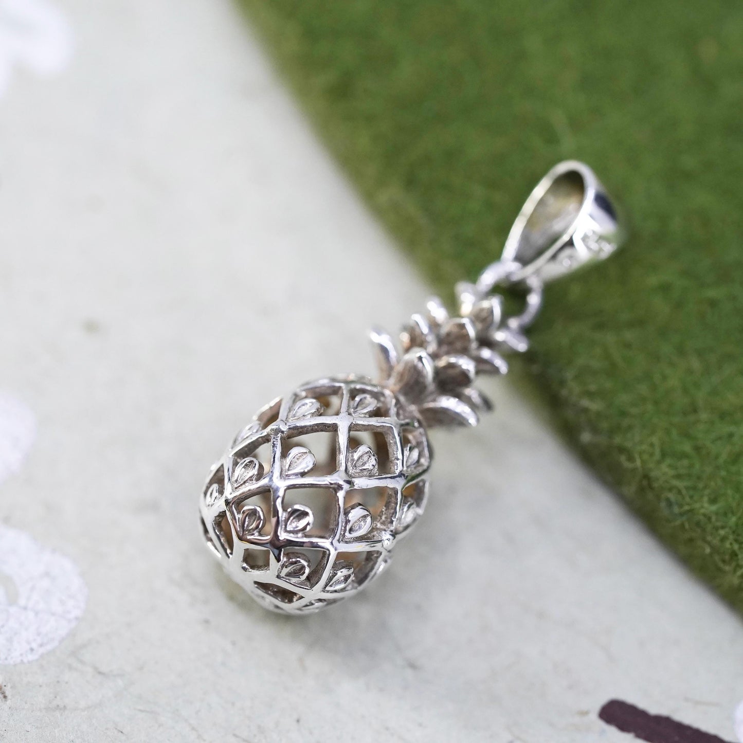 Vintage sterling silver handmade pendant, 925 pineapple charm